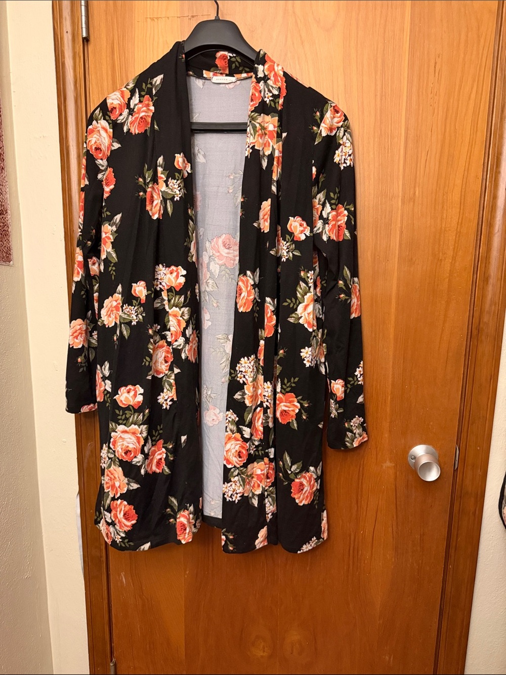 Reborn J Black Cardigan with Coral Rose Print